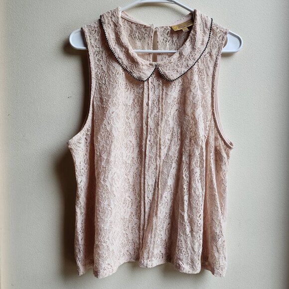 Princess Vera Wang Pink Lace Sleeveless Blouse With Peter Pan Collar Size XL - Picture 1 of 16